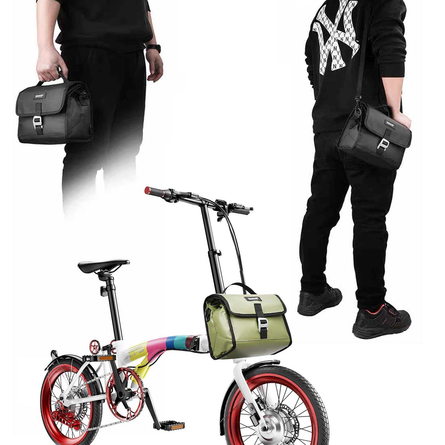 Bike Handlebar Bag,Cooler Storage Pouch, Bike Basket Bag,Bike Front Bag Insulated ,Water Proof Adjustable Capacity 4 to 7L,for Outdoor Picnic Insulation Bag,Commuter Lunch Warmer Pack(for 5-speed )