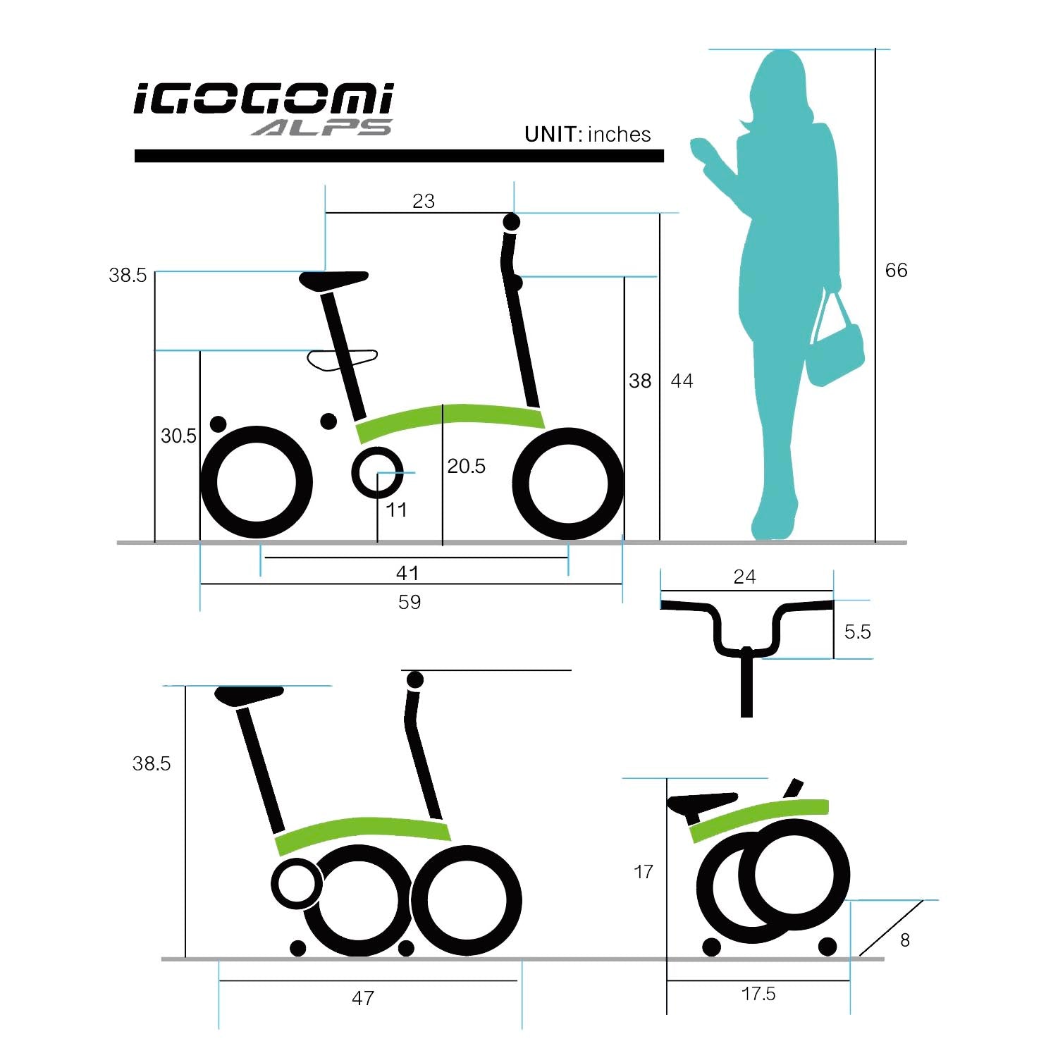 IGOGOMI ALPS  3 folding 3-Speed Electric Bicycles (green)   open box